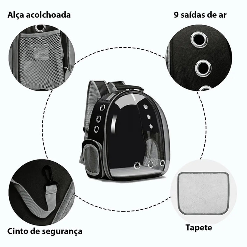 Mochila Pet Visão Panorâmica para Cachorro e Gato